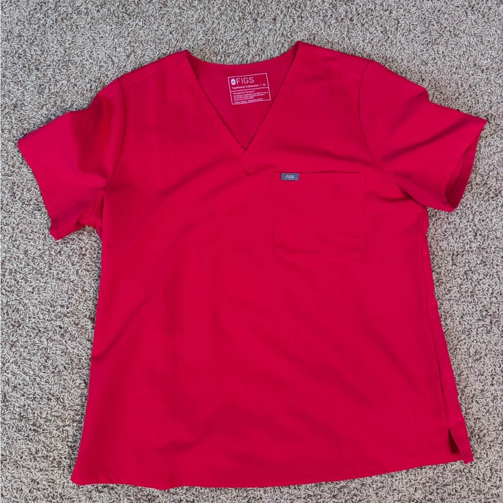 Figs Vivid Red V-Neck Scrub Top